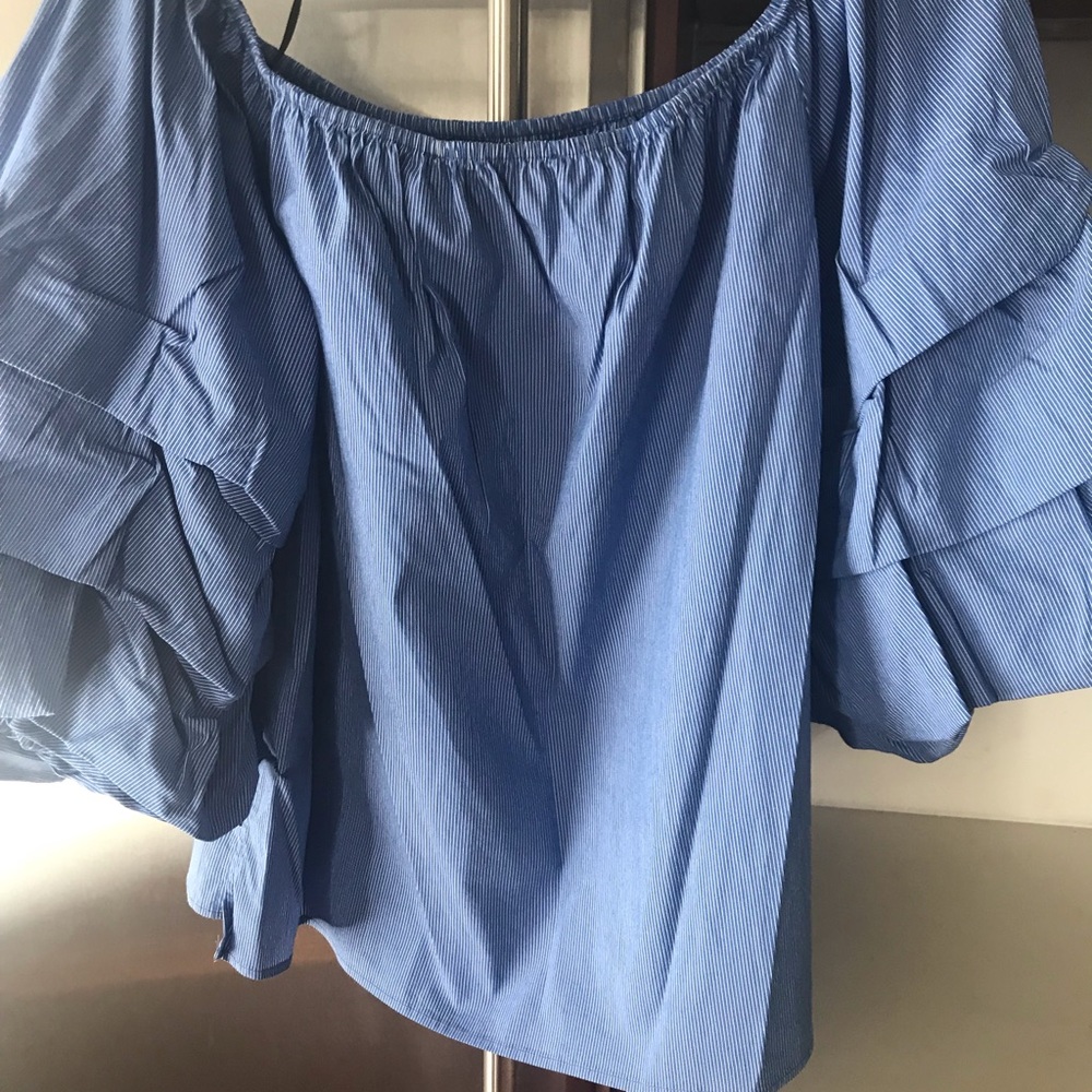 Zara Off Shoulders Blue/White Stripe top